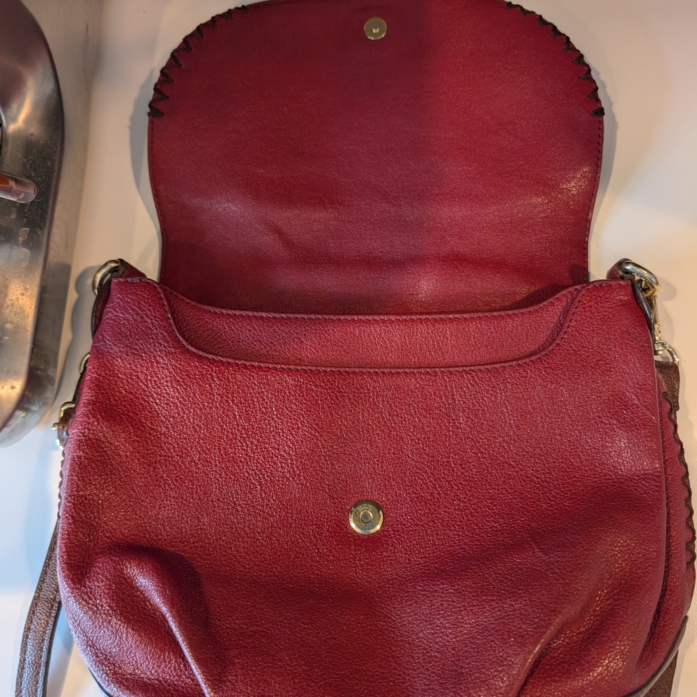 Vintage MCM Burgundy Red Leather Crossbody Flap Bag Gold - Picture 10 of 15